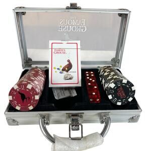 Famous Grouse Poker Playing Cards Dice & Red Black Chips Set in Case  - Unused -